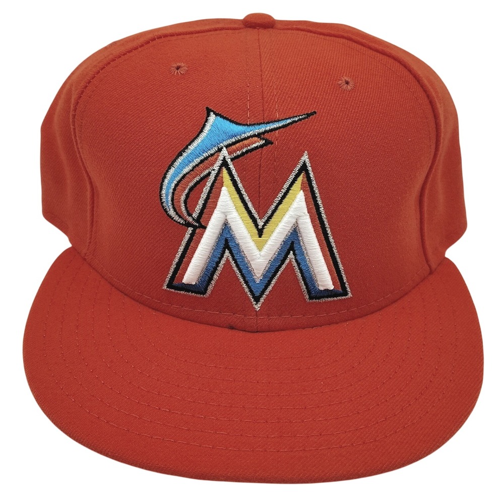 Vintage New Era Florida Marlins Hat Mens 7 1/2 Orange 59FIFTY MLB Fitted Cap